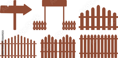 Wooden Fence Icon set. Classic Garden Fencing Symbol. Simple Wooden Fence cassic picket fence that embodies simplicity and security its clean lines and rustic charm.collection of Garden fence wooden.
