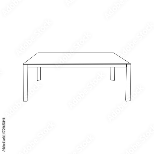 A clean line drawing of a rectangular dining table.