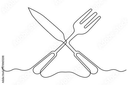 Knife and Fork icon continuous one line drawing and minimalist style isolate outline vector illustration
