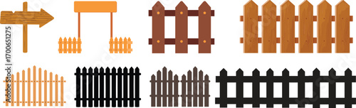 Wooden Fence Icon set. Classic Garden Fencing Symbol. Simple Wooden Fence cassic picket fence that embodies simplicity and security its clean lines and rustic charm.collection of Garden fence wooden.