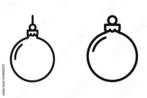 Christmas ornament ball line art vector icon set, black color and white background