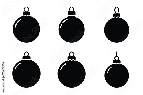 Christmas ornament ball vector icon set black color and white background