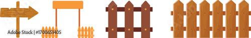Wooden Fence Icon set. Classic Garden Fencing Symbol. Simple Wooden Fence cassic picket fence that embodies simplicity and security its clean lines and rustic charm.collection of Garden fence wooden.