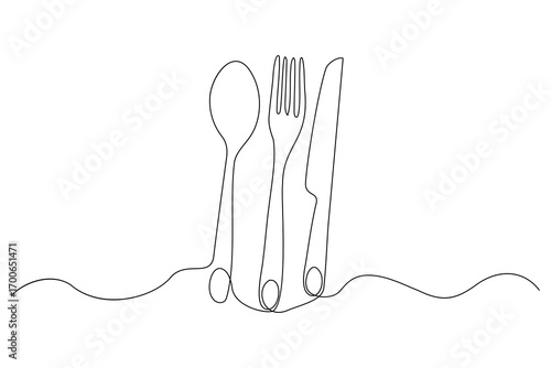 Knife and Fork icon continuous one line drawing and minimalist style isolate outline vector illustration