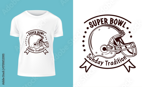 Super Bowl Sunday Tradition T Shirt Design Featuring a Football Helmet and Retro Script Text