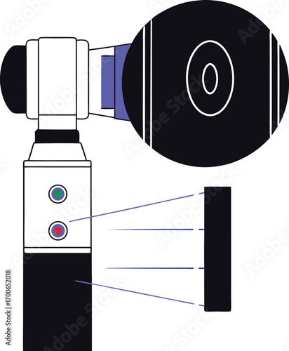 Modern Percussion Massage Gun:  Stylish Minimalist Illustration,  Vibrating Therapy Device,  Pain Relief Technology.