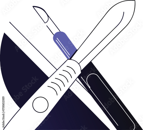 Abstract Medical Scalpel and Curette Illustration: Modern, Minimalist, Healthcare Design