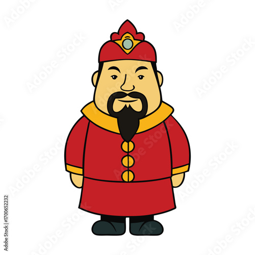 A vibrant depiction of the Chinese God of Wealth, holding gold ingots and symbols of prosperity, dressed in traditional robes, bringing fortune and abundance.
