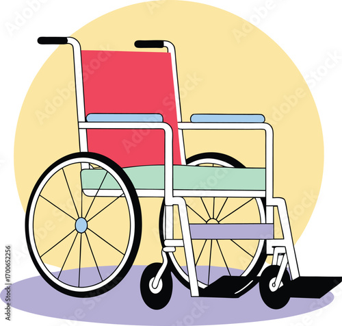 Modern Wheelchair Illustration: Pastel Colors, Minimalist Style, Healthcare Accessibility Concept