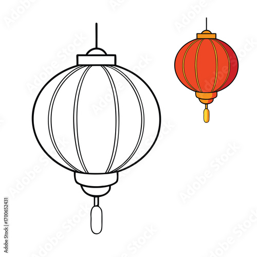 A delightful Chinese lantern lamp coloring page, featuring traditional hanging lanterns with intricate patterns, ready to bring vibrant colors and festive charm to life.
