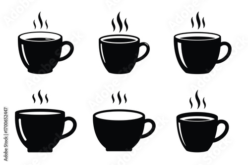 Hot chocolate cup vector icon set black color and white background