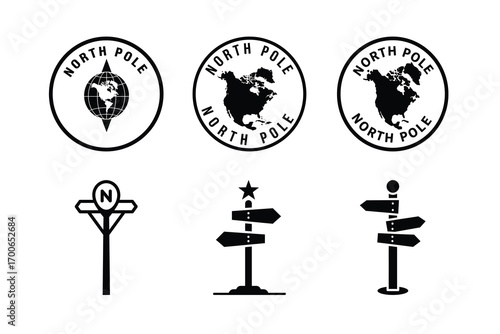 North pole sign vector icon set, black color and white background