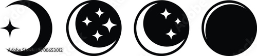 Lunar Cycle Illustration Showing Phases of the Moon from Crescent to Full with Stars against a White Background Astronomy Concept