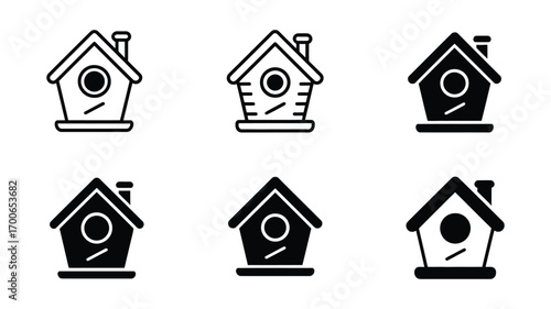 Vector art of collection of various birdhouse icons, each with a unique design, showcasing a variety of styles