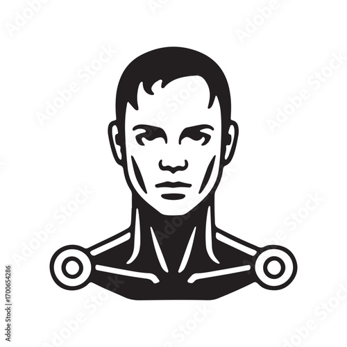 Sleek monochrome vector design of a futuristic human head, embodying technological advancement