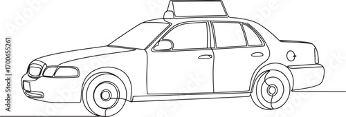 Minimalist continuous oneline drawing of a classic American taxi cab sedan with a roof sign