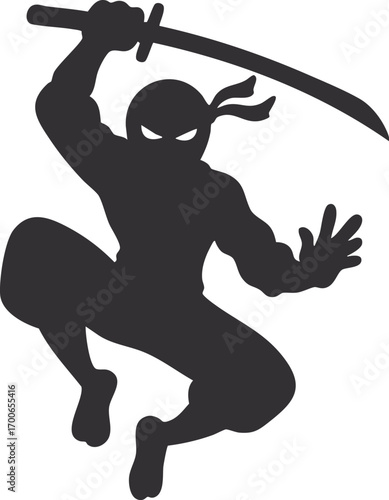 black white ninja character logo design cartoon