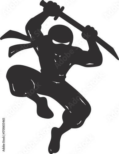 black white ninja character logo design cartoon