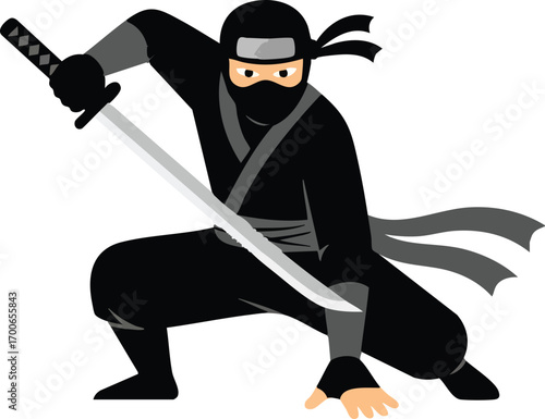 black white ninja character logo design cartoon