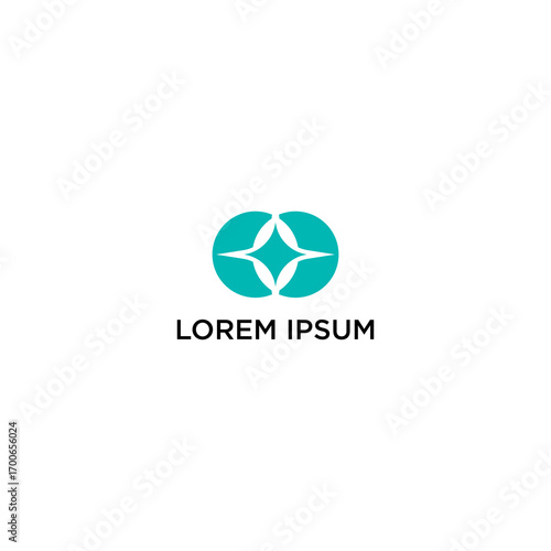 Teal abstract logo design featuring overlapping circles and a central diamond shape.
