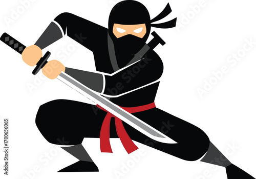 black white ninja character logo design cartoon