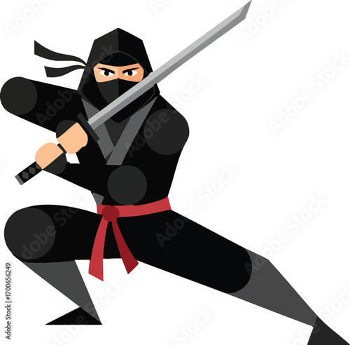 black white ninja character logo design cartoon