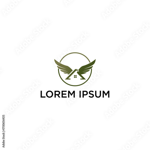 A stylized logo featuring a house silhouette with wings, enclosed in a circle, and text below.