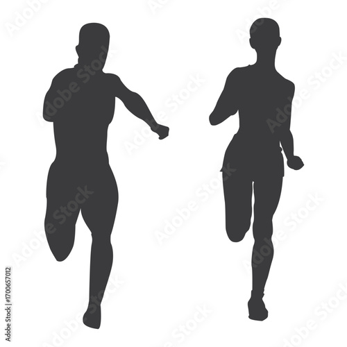 Dynamic Runners: A silhouetted pair of runners powerfully stride forward, embodying speed and determination with a timeless sense of motion.