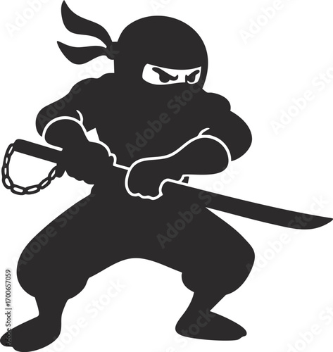 black white ninja character logo design cartoon