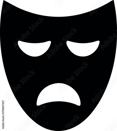 Theater face mask icon shadow, emotion actor comedy and drama symbol, festival sign vector