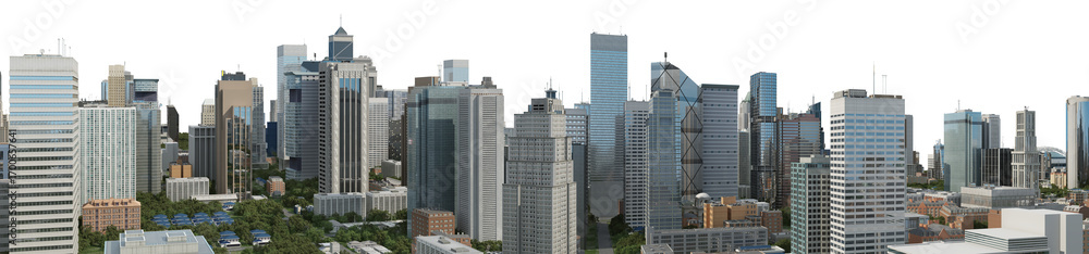 Fototapeta premium Title: 3D render panoramic view of a city on a transparent background