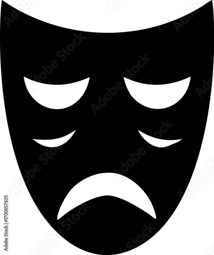 Theater face mask icon shadow, emotion actor comedy and drama symbol, festival sign vector