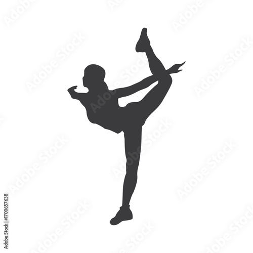 Graceful Silhouette: A dancer’s silhouette of exquisite balance and control against a backdrop of pure poise, showcasing the elegance of movement and discipline.