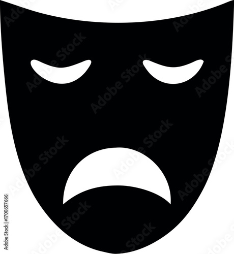 Theater face mask icon shadow, emotion actor comedy and drama symbol, festival sign vector