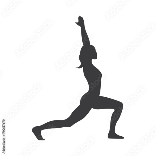Zenith Pose: A woman in a graceful yoga pose with silhouette against a neutral background. Experience serenity as she stretches into the air with an emphasis on health and balance.
