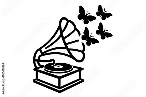 Vector Illustration of Phonograph with Butterflies