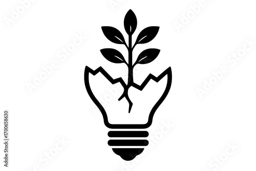 Vector Illustration of Plant Growing from Broken Light Bulb