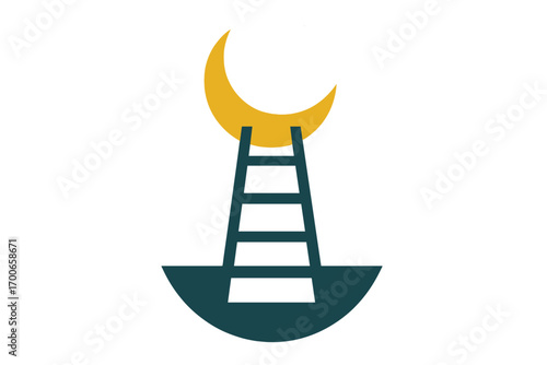 Vector Illustration of Ladder to Crescent Moon