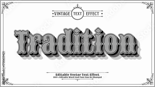 Tradition vintage retro 3d editable vector text style effect. Bold old-style vintage lettering with ornaments and border.