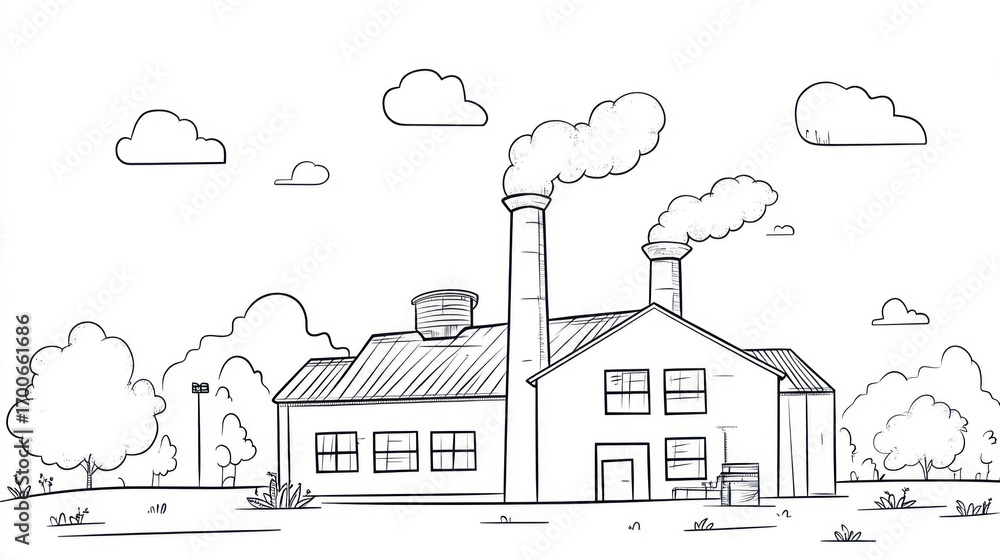 Fototapeta premium Drawing of factory building