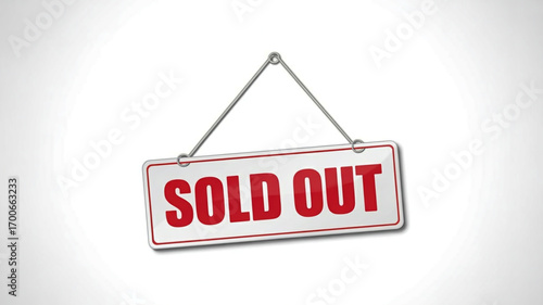 Red SOLDOUT sign hanging with white background