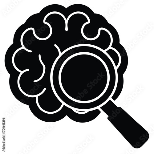 brain with magnifying glass  analysis  vector icon