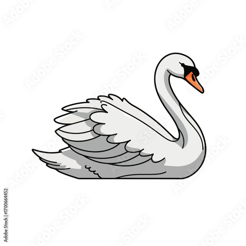 Elegant White Swan Sitting Gracefully on Water.
