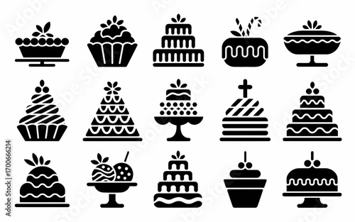 Vector art of collection of various cake silhouettes