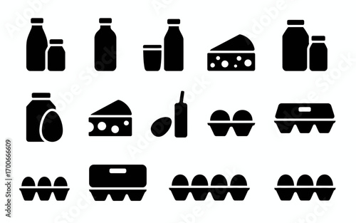 Vector art of dairy products and eggs icons in black color