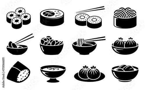 Vector art of collection of asian food icons, vector format