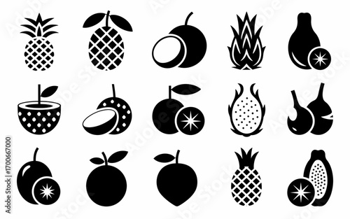 Vector art of collection of tropical fruits vector silhouette