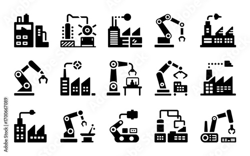 Vector art of collection of factory and industry icons