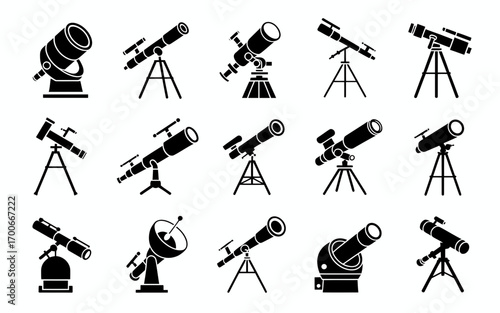 Vector art of telescope icon set, astronomy and space exploration