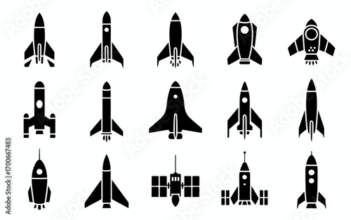 Vector art of set of various rocket ship icons